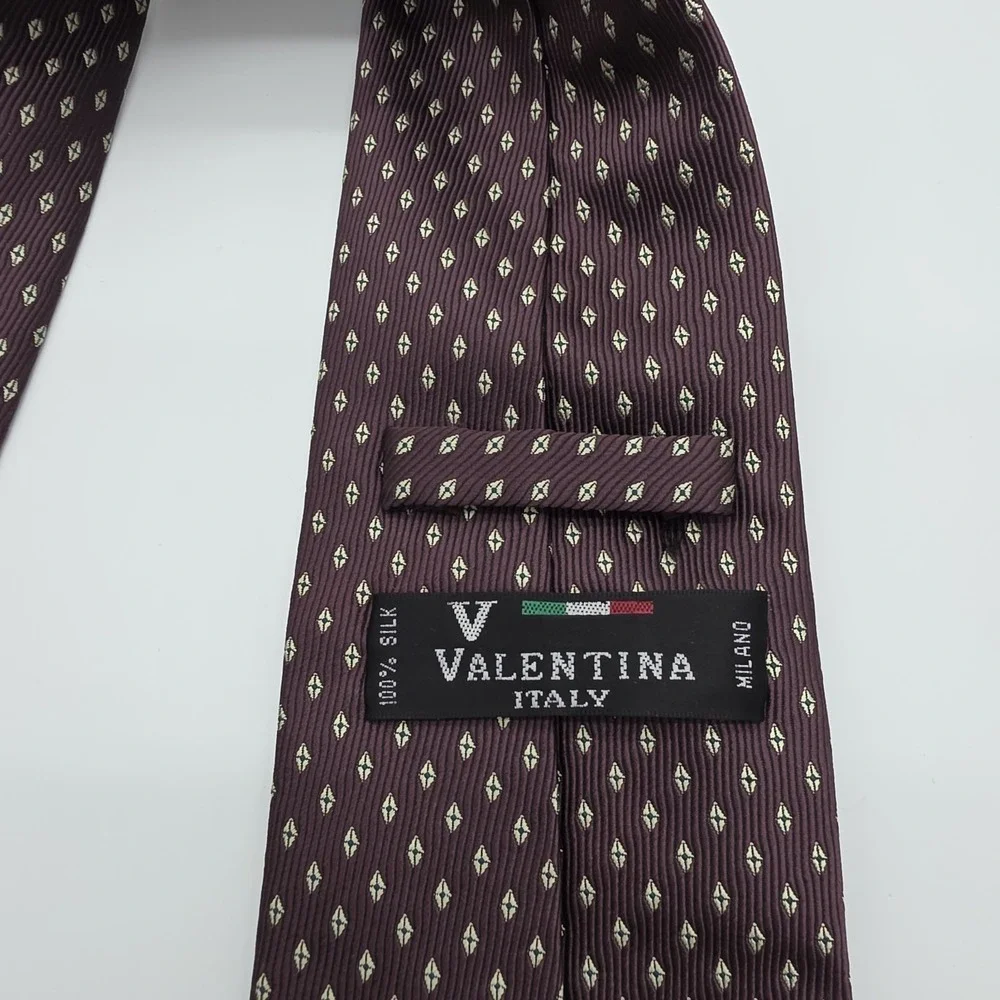 Vintage Valentina Tie 100% Silk Italy Burgundy Polka Dot Classic Necktie Retro